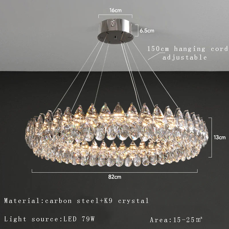 Afralia™ Silver Crystal Stainless Steel Ceiling Pendant Lights for Bedroom - Luxury Hanglamp
