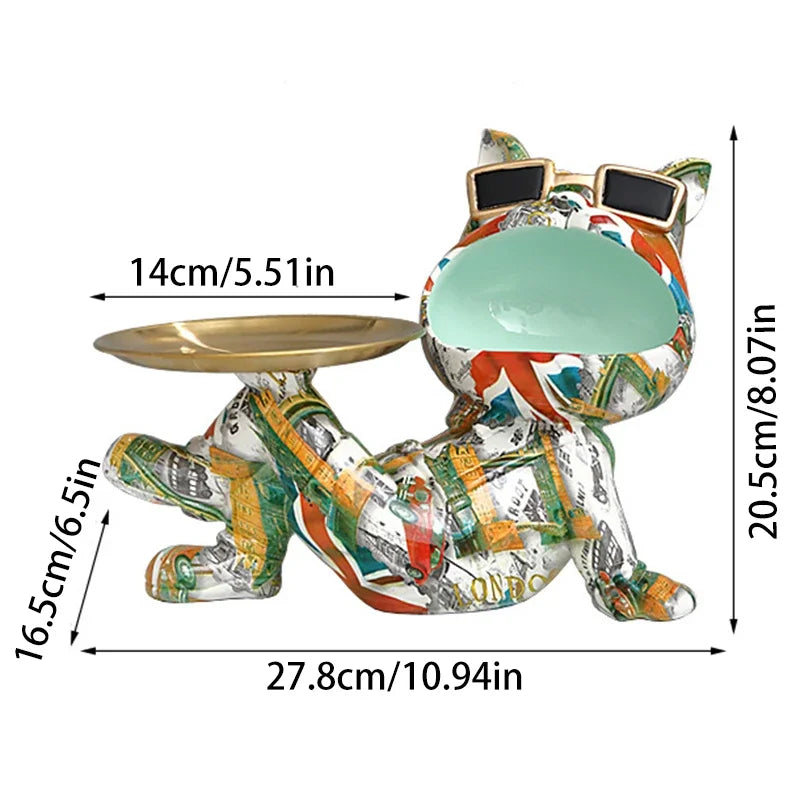 Afralia™ Resin French Bulldog Figurine with Tray - Colorful Dog Statue for Home Office Decor