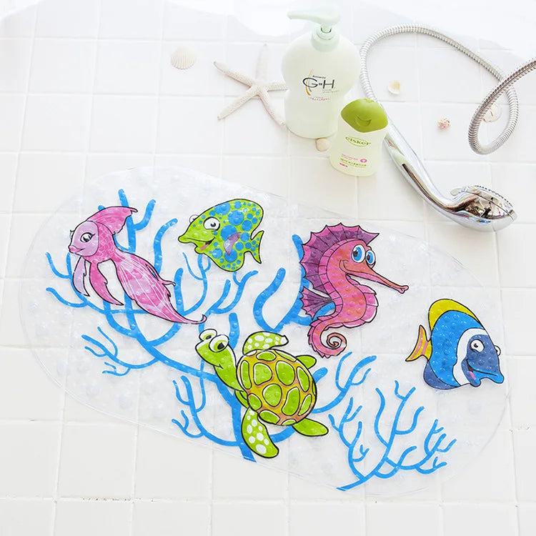 Afralia™ Cartoon Non-Slip Bathroom Mat with Suction Cup for Child Bathtub Eco-Friendly