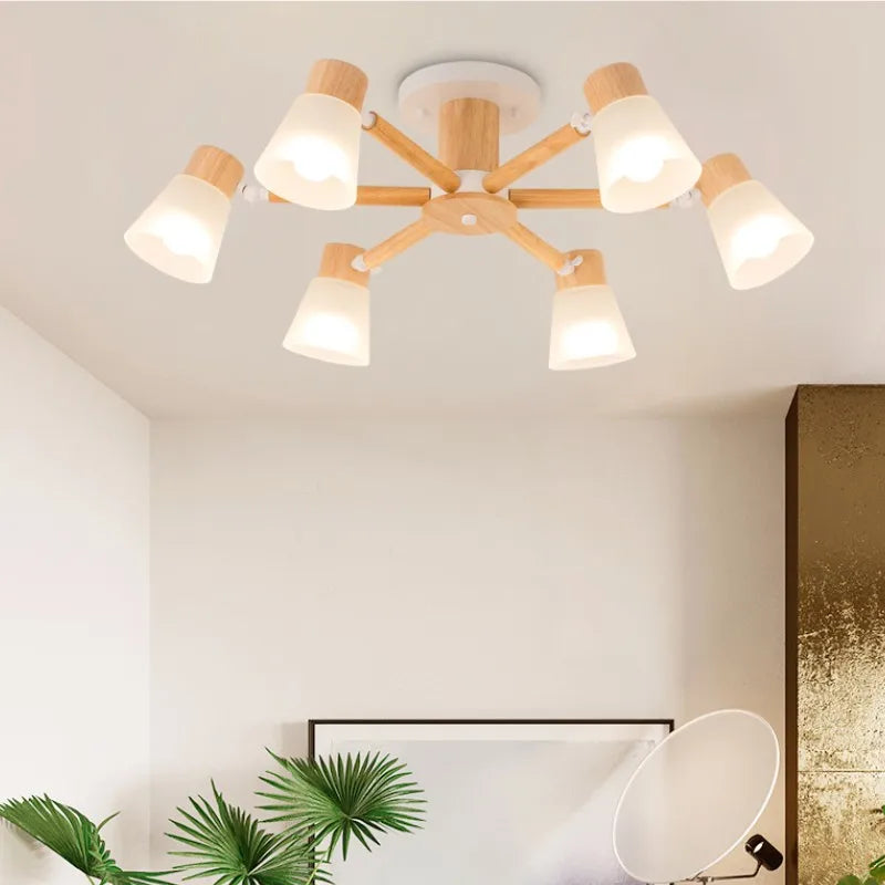 Nordic Wood Glass Chandelier Afralia™ - White Ceiling Hanging Lighting