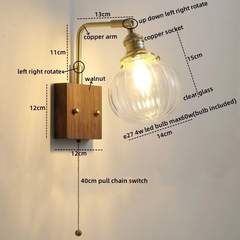 Afralia™ Glass Copper LED Wall Lights Modern Bedside Lamp Applique Da Parete