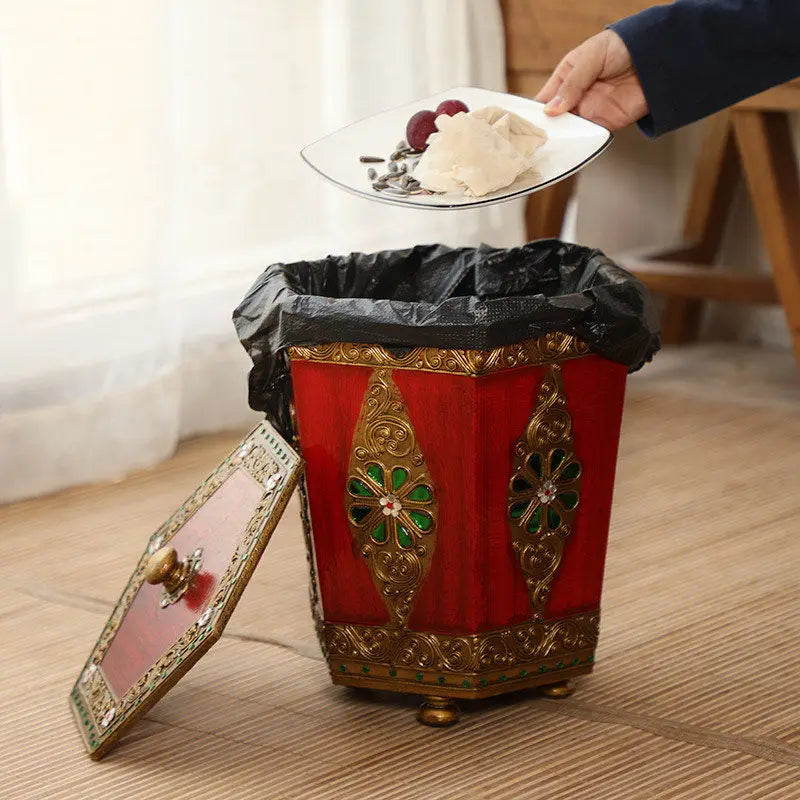 Afralia™ Wood Lid Trash Can Large Bedroom Kitchen Living Room Waste Bin