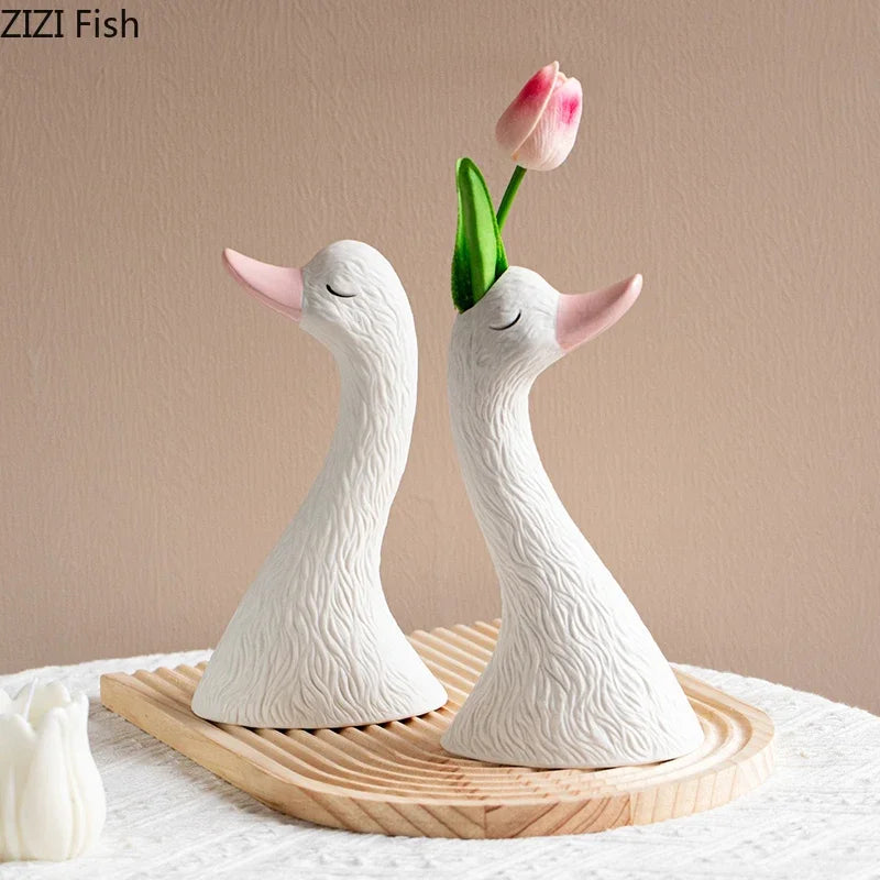 Afralia™ Swan Ceramic Vase: Elegant Desk Decor, Floral Arrangement, Room Aesthetic