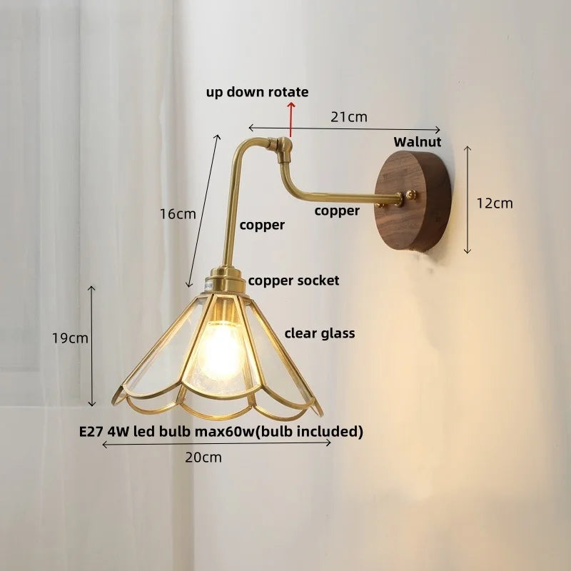 Afralia™ LED Wall Lights Up Down Rotate Pull Chain Switch Bedside Lamp Glass Canopy Fixtures