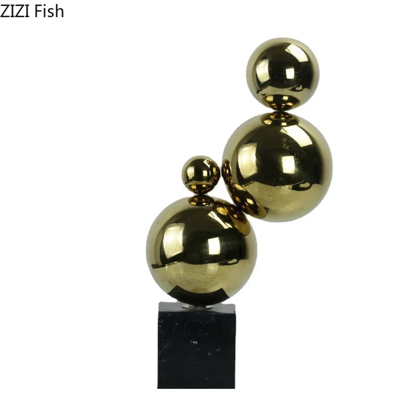 Afralia™ Golden Balls Geometric Metal Sculpture Room Desk Decoration Ornaments