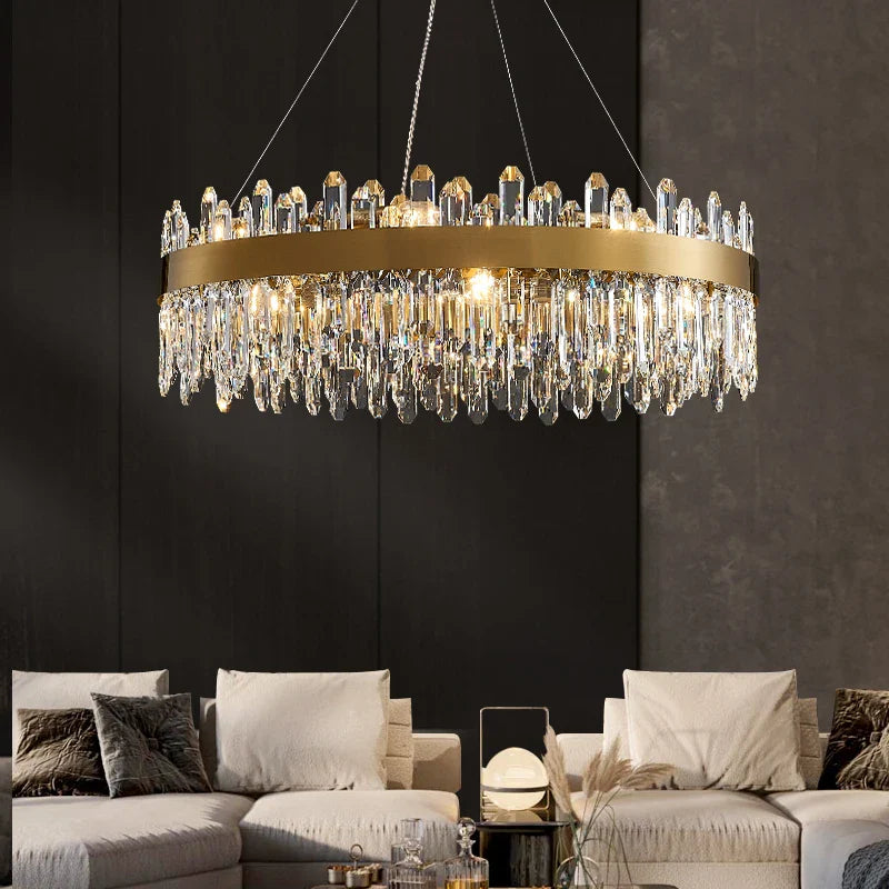 Afralia™ Gold Crystal Chandelier: Dimmable Modern Ceiling Light for Dining Living Room Kitchen Island