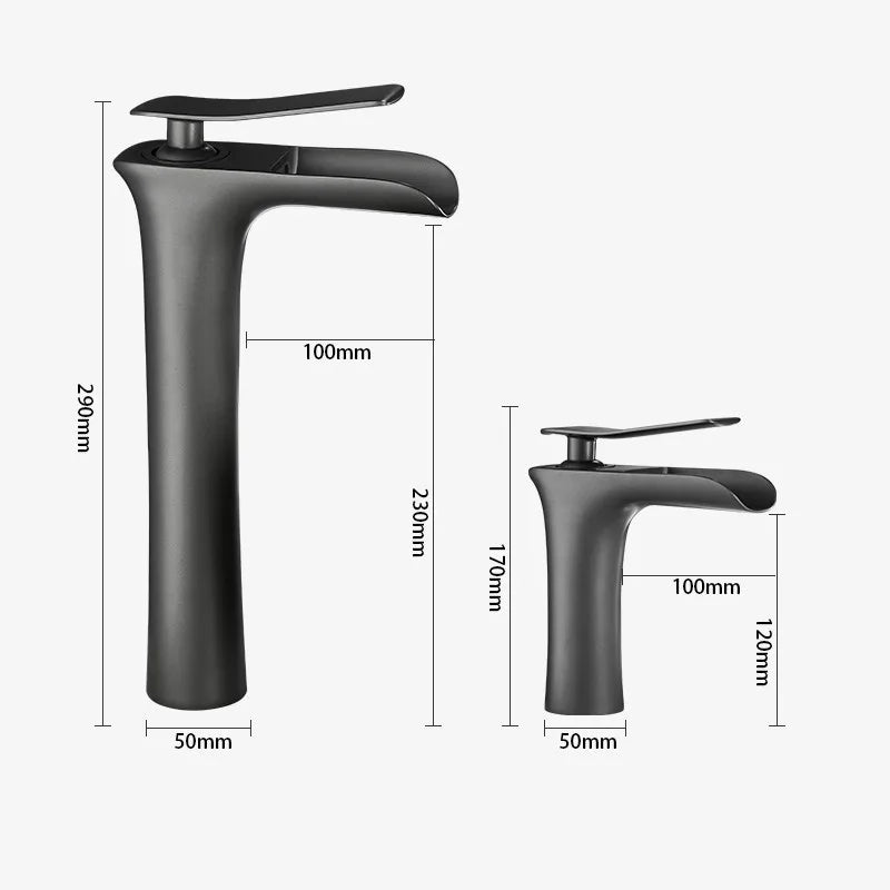 Afralia™ Grey Waterfall Brass Basin Faucet - Hot Cold Mixer Tap for Bathroom Sink