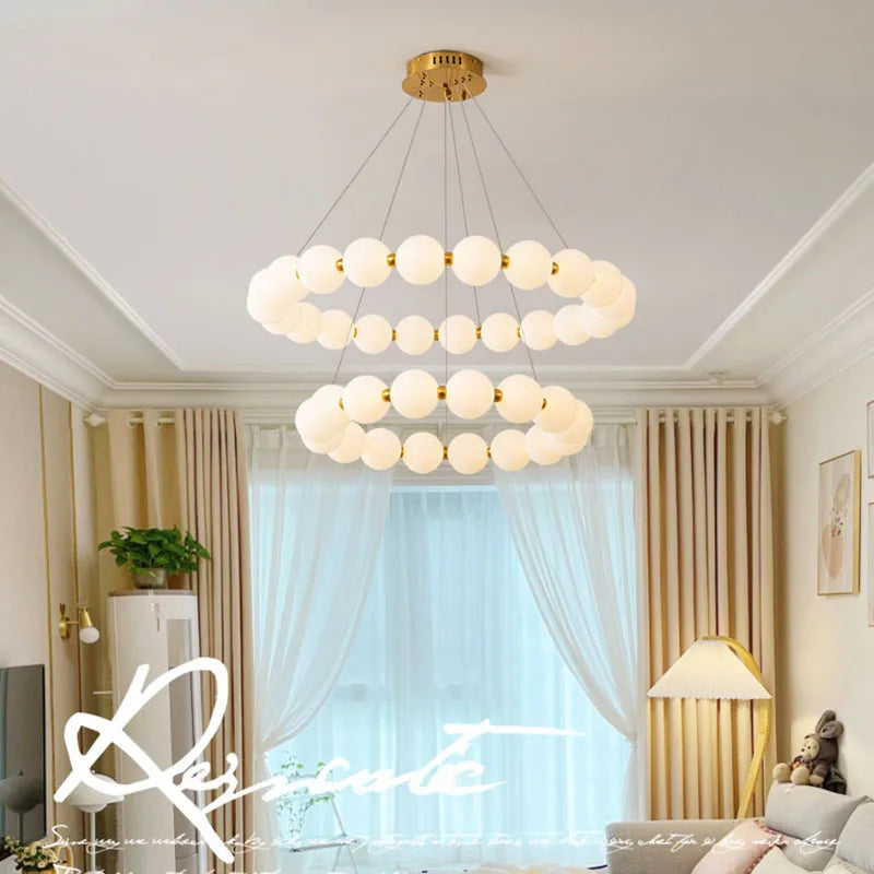 Afralia™ White Acrylic Ball LED Chandelier for Parlor Hall Dining Room