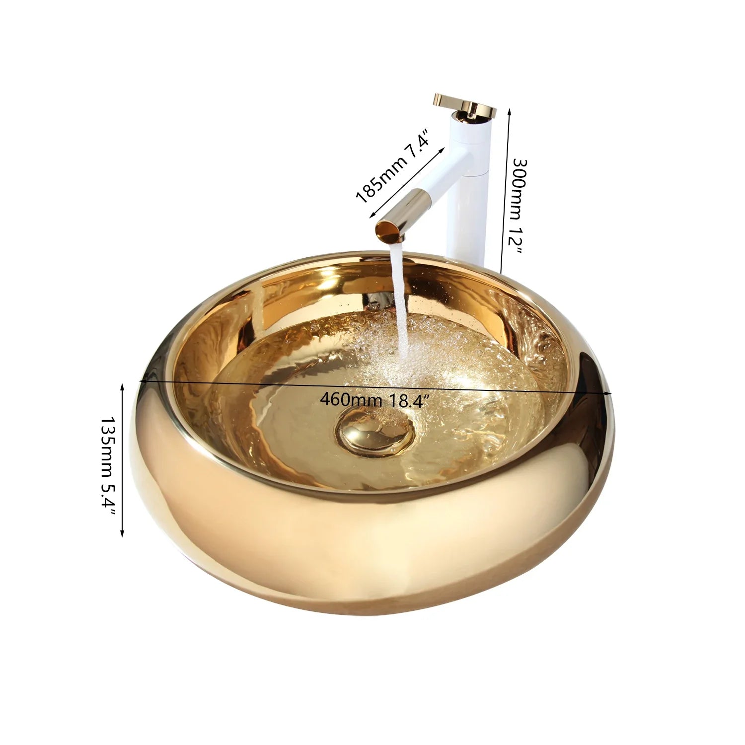 Afralia™ Golden Plated Round Ceramic Luxury Bath Mixer Set with Brass Faucet & Pop Drain