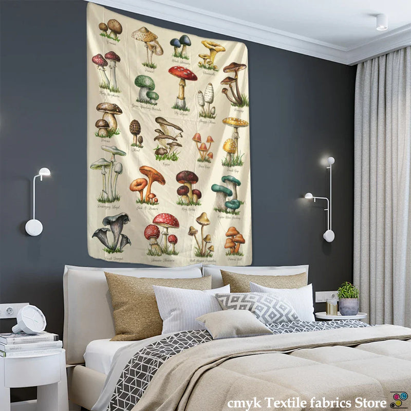 Mushroom Oil Painting Tapestry Wall Hanging by Afralia™ - Boho Tropical Plants Art