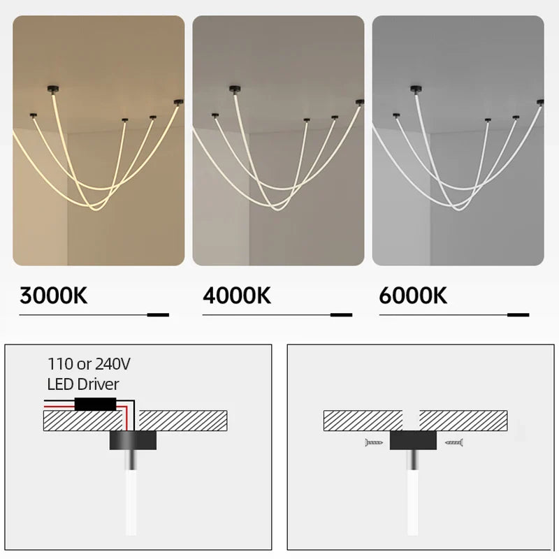 Afralia™ Nordic Hose LED Chandelier for Home Lighting in Dining Living Room Kitchen Bedroom