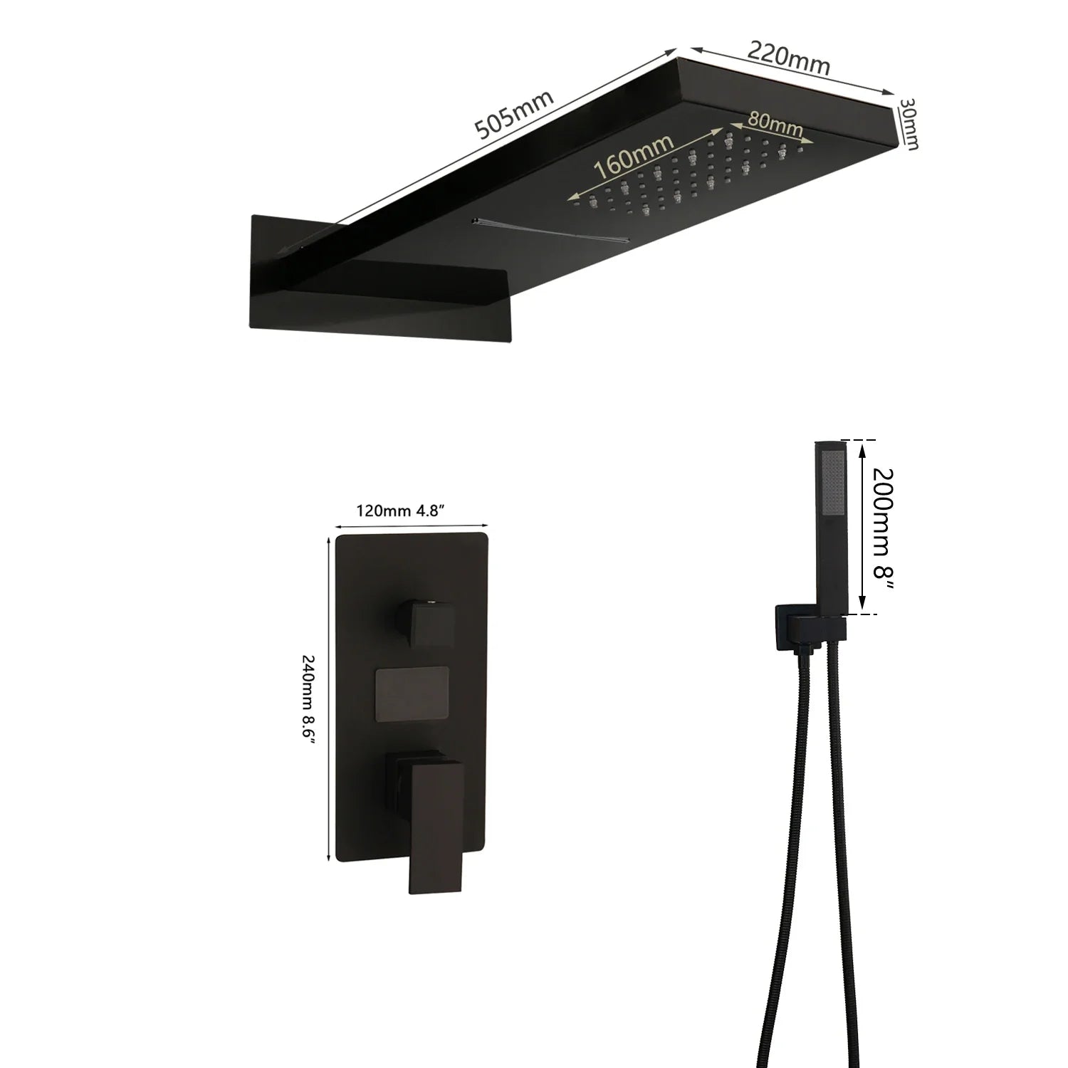 Afralia™ Matte Black Digital Shower Faucet Set with 3-Functions Rain Shower Head
