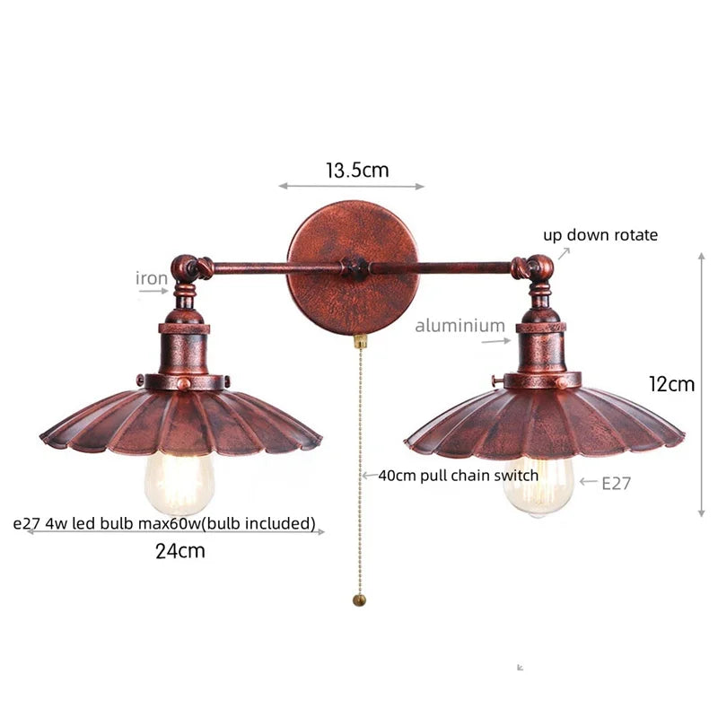 Afralia™ Adjustable Rustic LED Wall Lamp Antique Industrial Style Iron Vintage Lightings