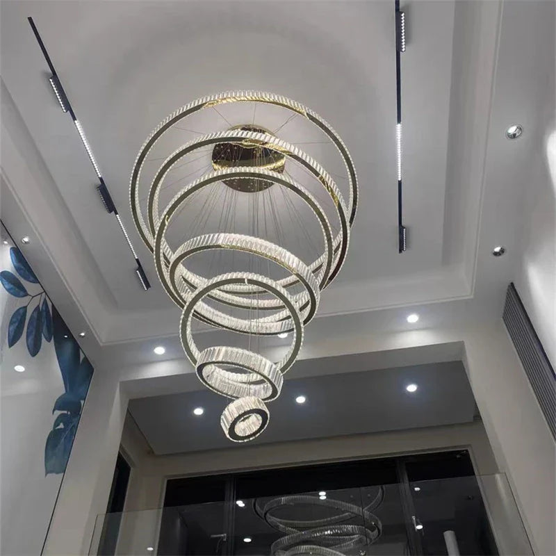 Afralia™ Crystal Chandelier: LED Dimmable Pendant Light for Stairs, LED Luminaria Fixture