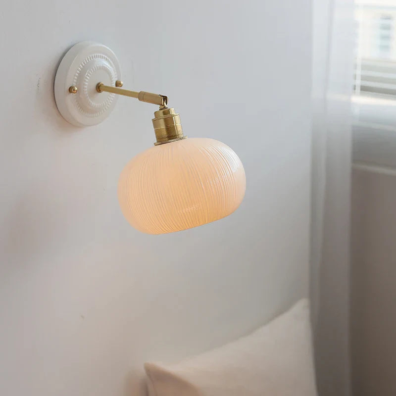 Afralia™ Nordic Ceramic LED Wall Sconce Copper Bedside Lamp for Living Room Bedroom Mirror