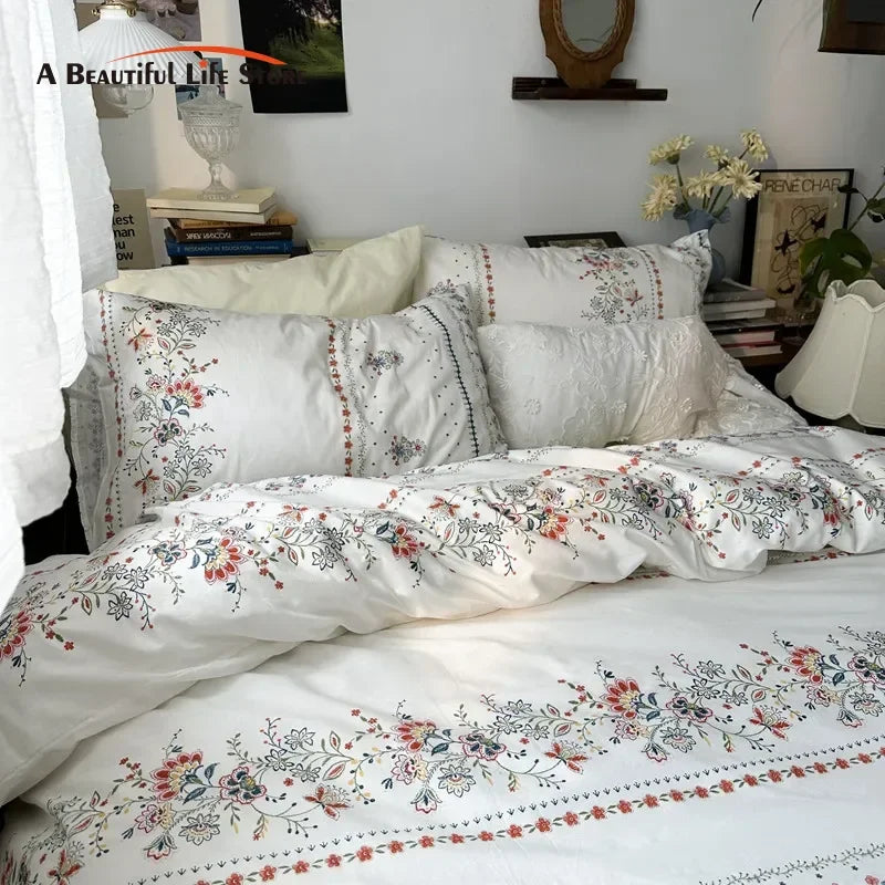 Afralia™ Cotton Floral Duvet Cover Set: Single-King Sizes, Solid Color, 100% Cotton