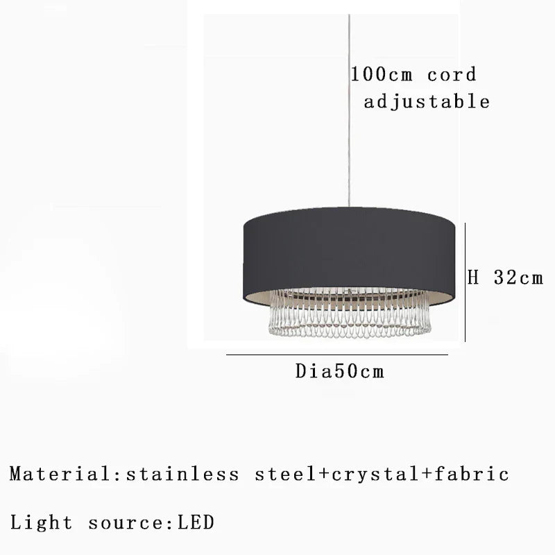 Afralia™ Round Fabric Crystal Pendant Ceiling Chandelier for Living Room Bedroom_decor Lamparas