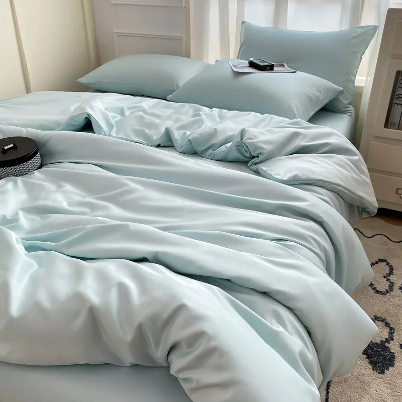 Afralia™ Satin Ice Silk Bedding Set - Double Sided Faux Silk Duvet Cover, Sheet & Pillowcases