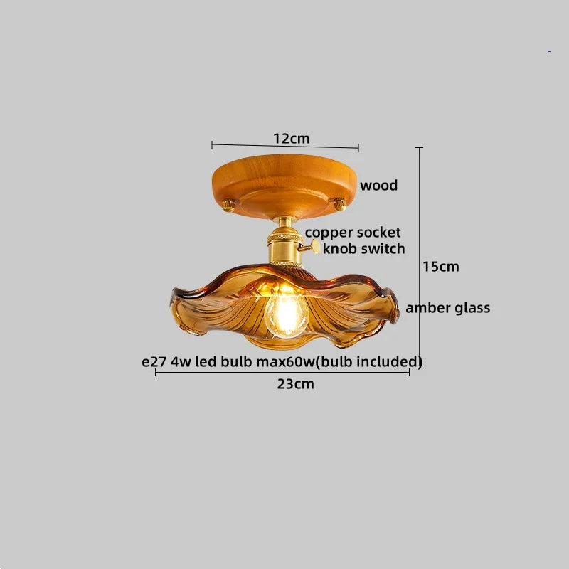 Afralia™ Wood Glass LED Ceiling Lights Modern Luminaria De Teto for Home Décor