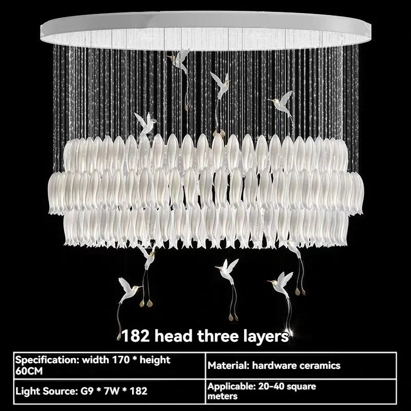 Afralia™ Ceramic Flower Chandelier for High Ceiling Staircase Loft Living Room