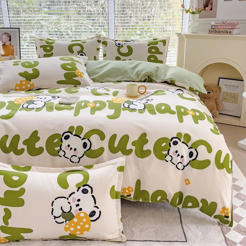 Afralia™ Cotton Printed Bedding Set: Thick & Cozy Single Bedclothes for Adults & Kids