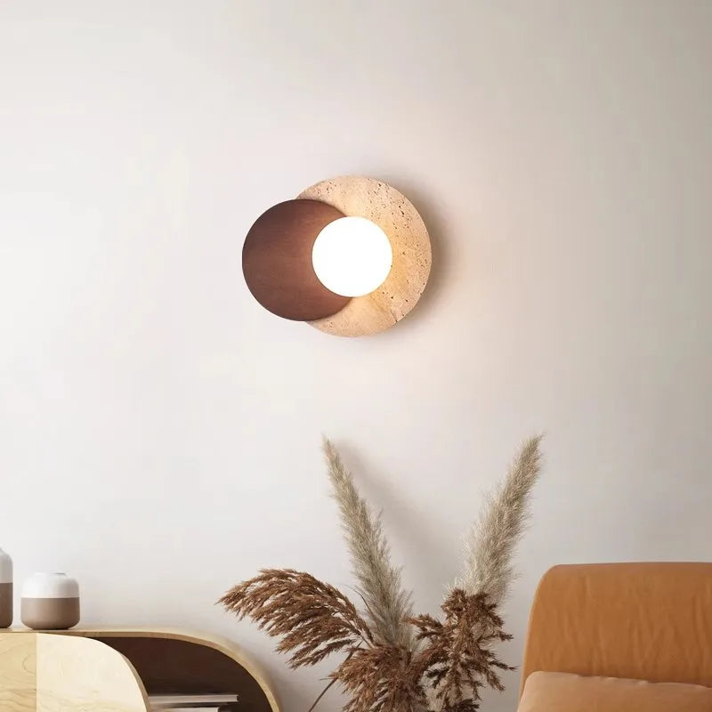 Afralia™ Nordic Stone Wood Wall Sconce Light Fixture for Bedroom, Wabi-sabi Design