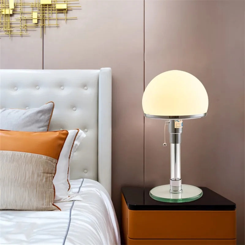 Afralia™ Bauhaus Mushroom Table Lamp Milk White Glass Bedroom Coffee Study Indoor Lighting