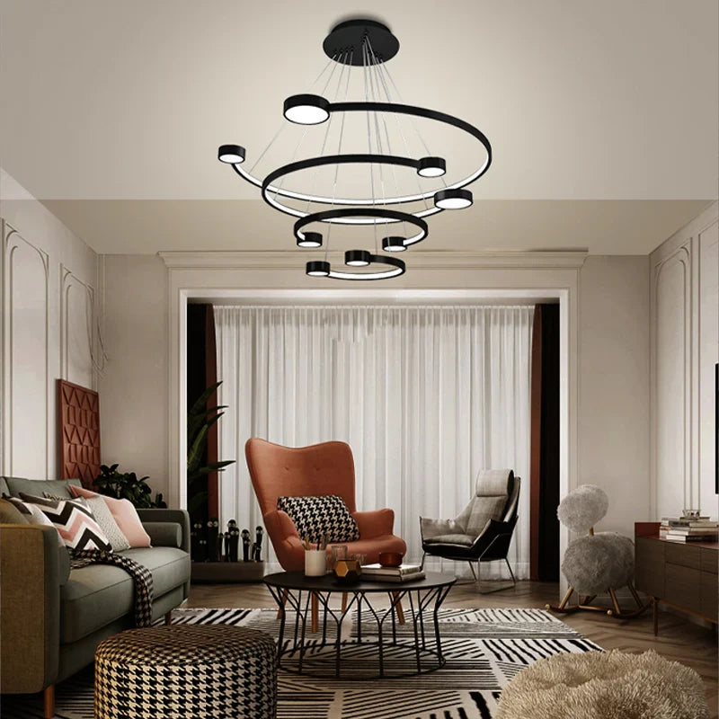 Afralia™ LED Ring Chandelier: Modern Nordic Hanging Light for Dining, Living Room, and Lobby