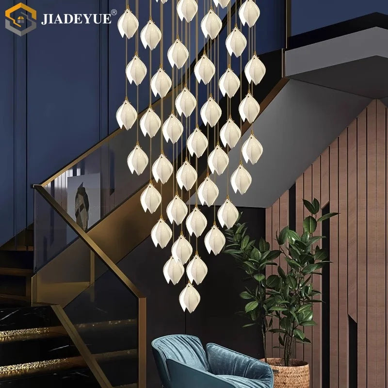 Afralia™ Ceramic LED Staircase Pendant Light Two-Tone Adjustable for Living, Dining, Bedroom