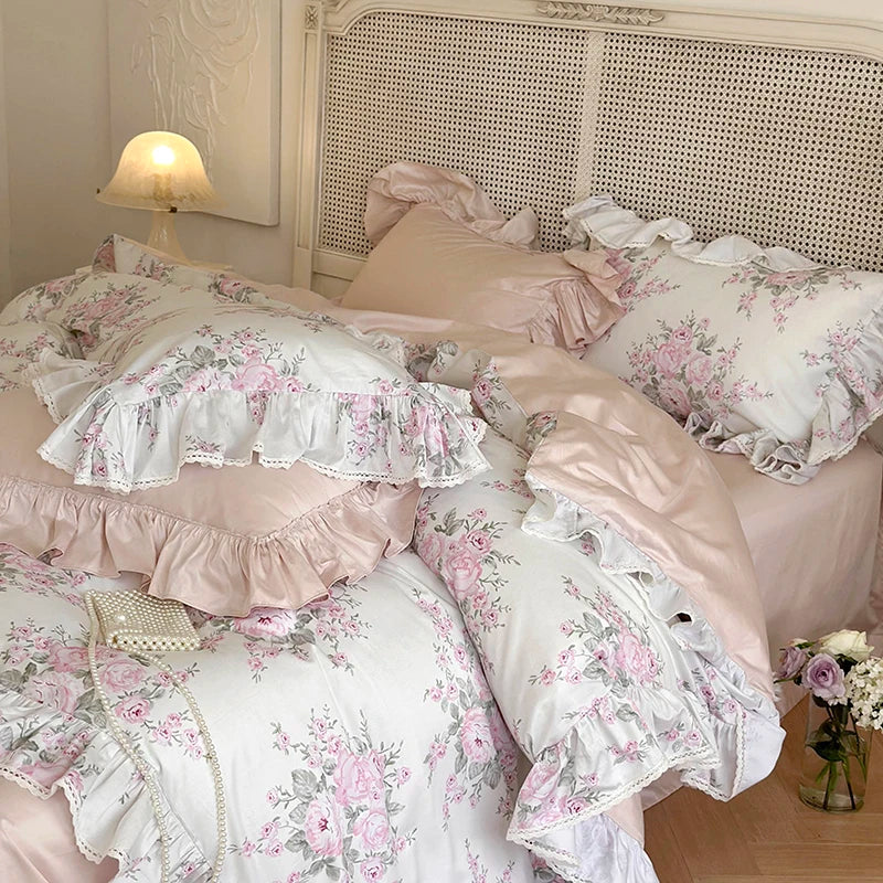 Afralia™ French Rose Lace Ruffles Bedding Set - 1000TC Egyptian Cotton Luxe Vintage