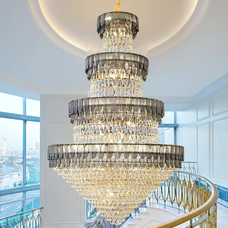 Afralia™ European Duplex Villa Crystal Chandelier Loft LED Light