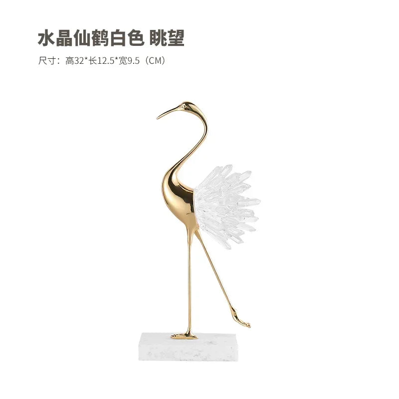 Afralia™ Crane Golden Bird Agate Marble Crystal Home Decor Craft Statue