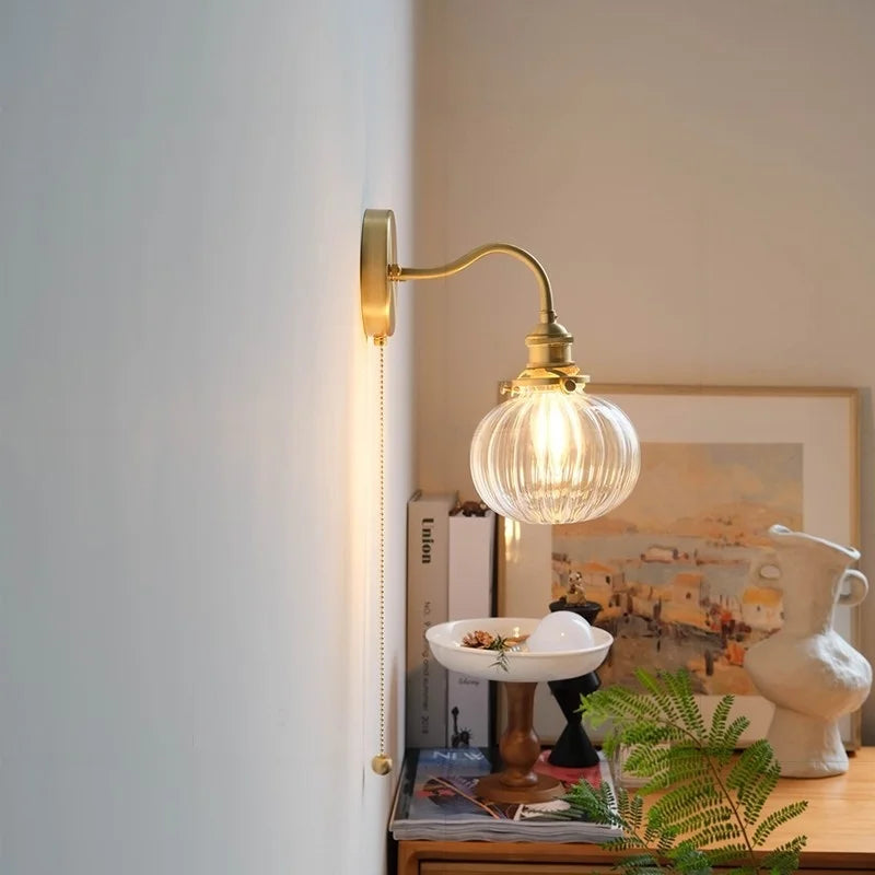 Afralia™ Green Class Ball LED Wall Light with Copper Socket for Bedroom Living Dining Room