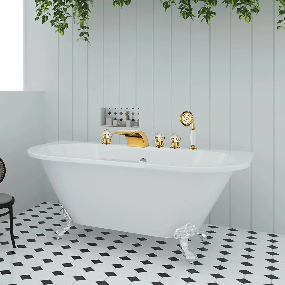 Afralia™ Gold Crystal Brass Bathtub Faucet Set with Hand shower Head