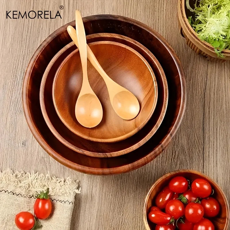 Afralia™ Acacia Wooden Salad Bowl - Anti-scalding Wooden Bowl for Fruit, Vegetables, and Ice Cream