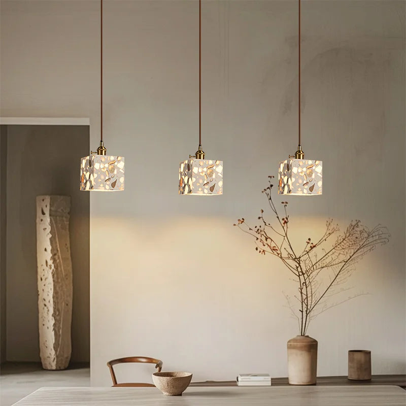 Afralia™ Terrazzo Wood LED Pendant Light for Stylish Home Decor