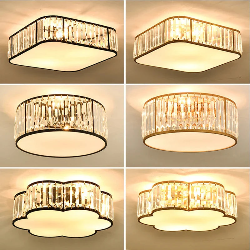 Afralia™ Luxury Crystal LED Ceiling Lamp - Black/Gold Round Chandelier for Bedroom & Living Room