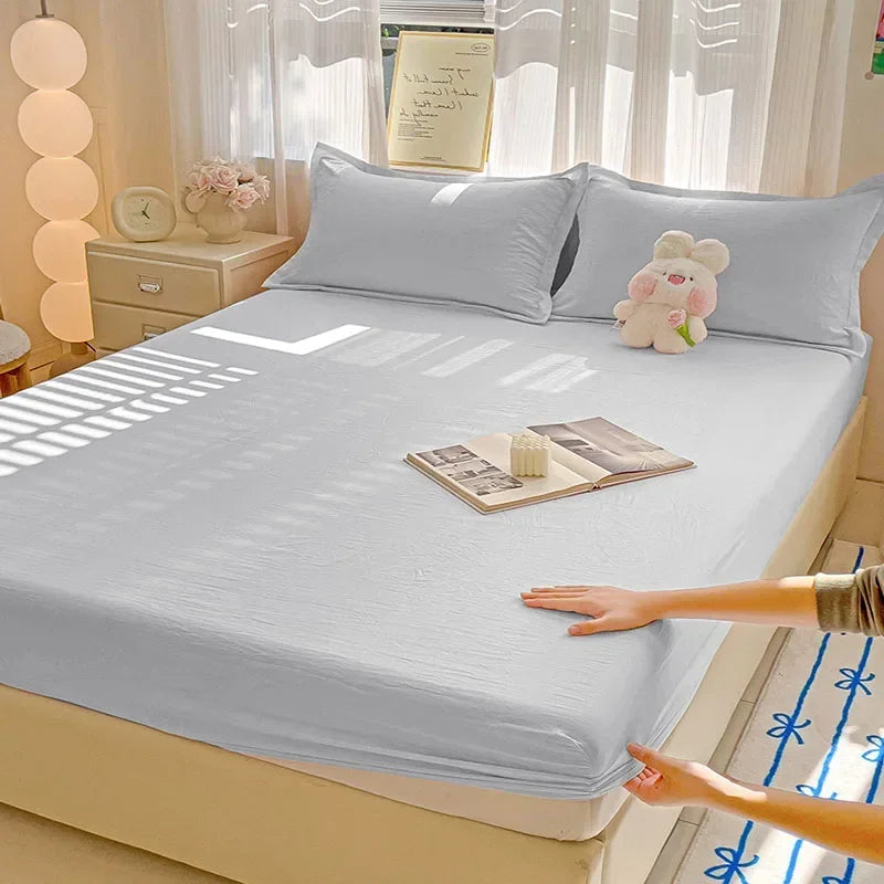 Afralia™ Ultra-Thin Grid Pattern Fitted Sheet Set: Soft Breathable Washed Cotton Mattress Cover