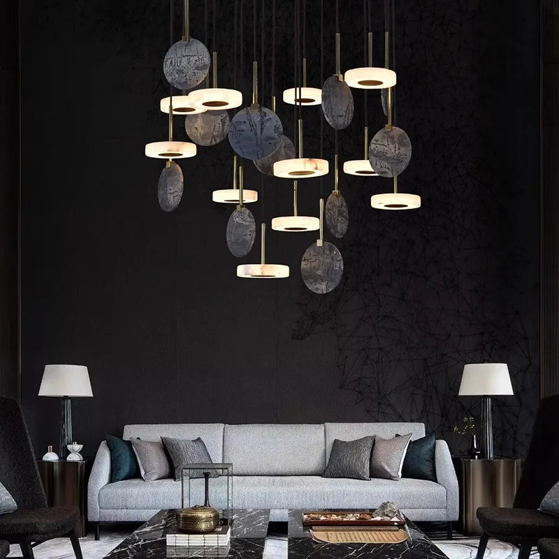 Afralia™ Marble Wood LED Ceiling Chandelier for Living Room