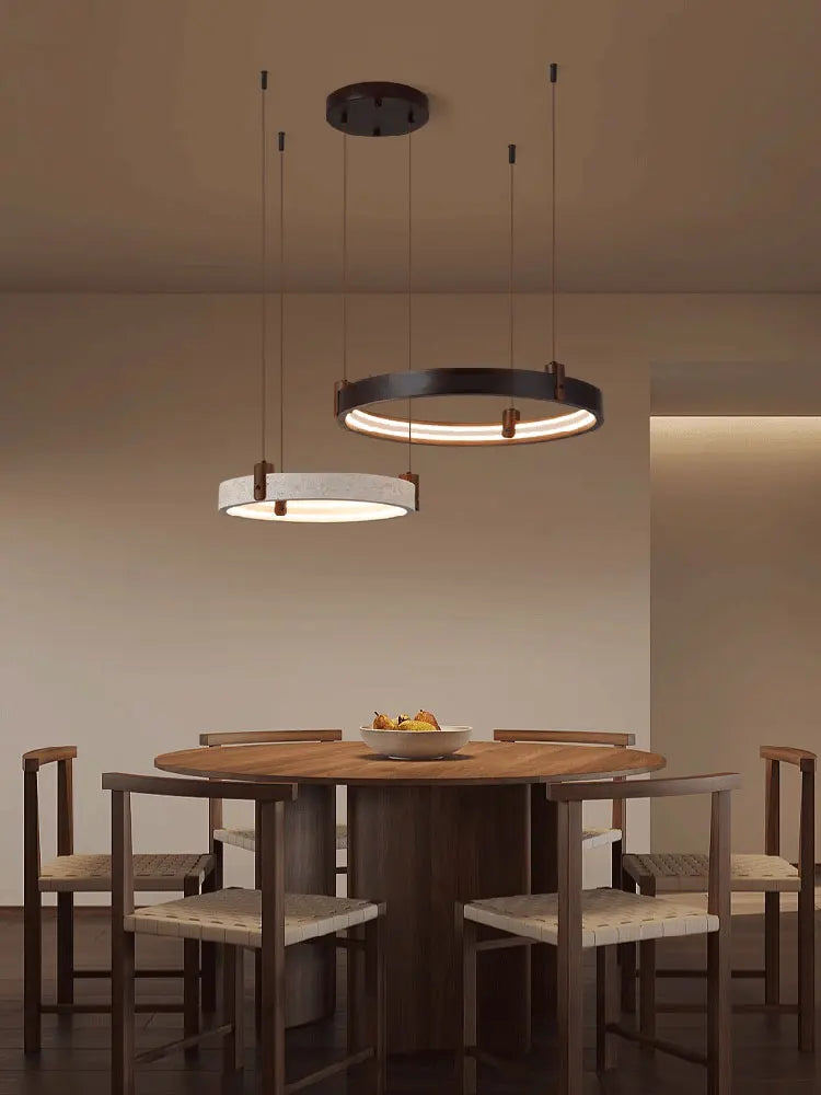 Afralia™ Stone Wood Ring LED Chandelier for Foyer Bedroom