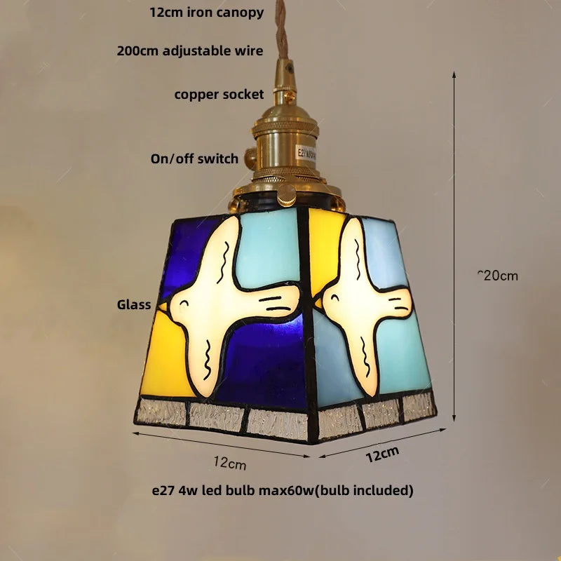 Afralia™ Tiffany Glass LED Pendant Light Fixture for Home Decor and Hotel Dining