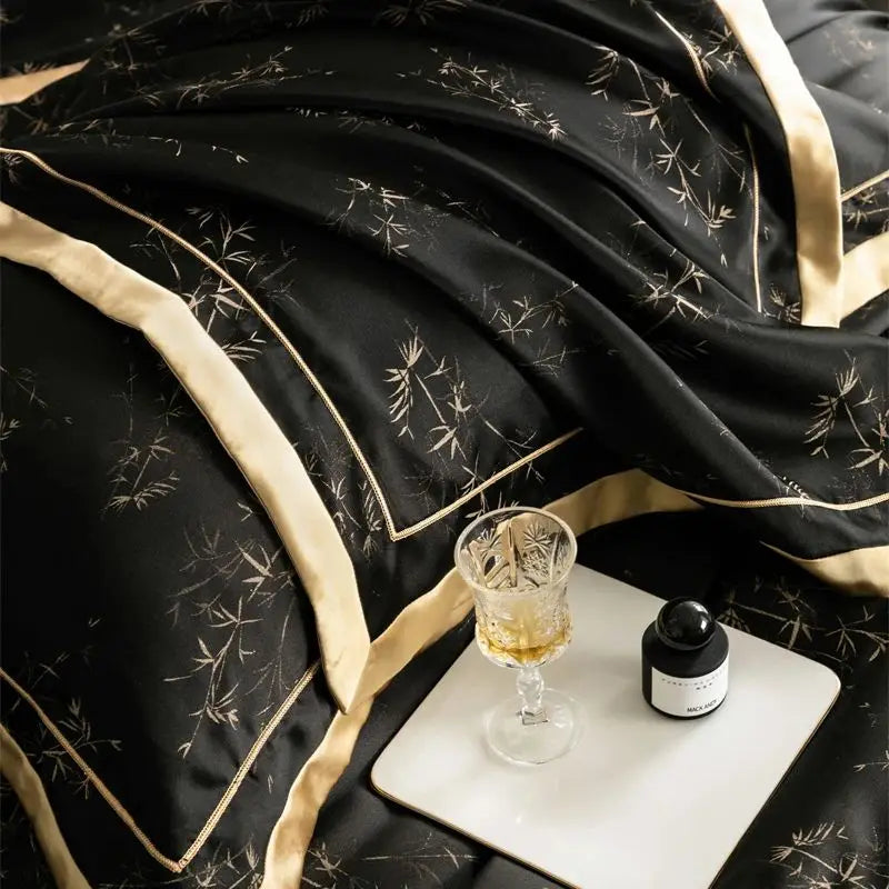 Afralia™ Luxe Eucalyptus Bedding Set in Black/Gold - Silky Soft & Skin-friendly