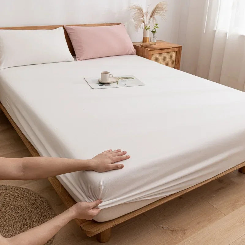 Afralia™ Cotton Fitted Sheet with Elastic Bands for Single Double King Queen Bed