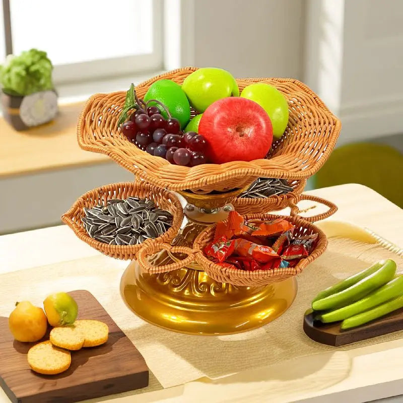 Afralia™ Rattan Multipurpose Tray: Modern Tea Table, Snack Fruit Storage, Nuts Dried Fruit Tray