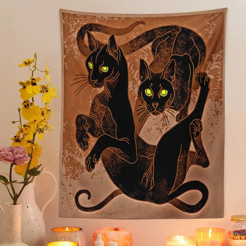 Afralia™ Cat Witchcraft Tapestry Baphomet Aesthetic Room Decor Hippie Boho Home Mattress