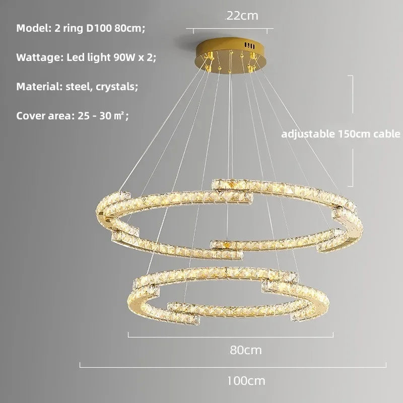 Afralia™ Oval Steel LED Pendant Lights with K9 Crystals