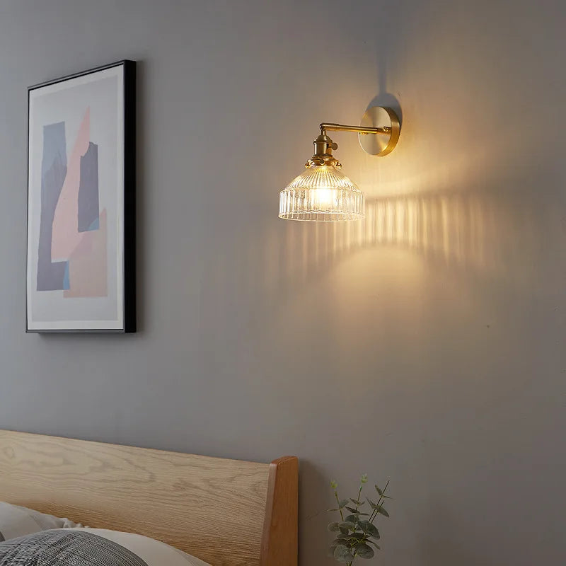 Afralia™ Clear Glass LED Wall Light Copper Pull Chain Switch Modern Wandlamp