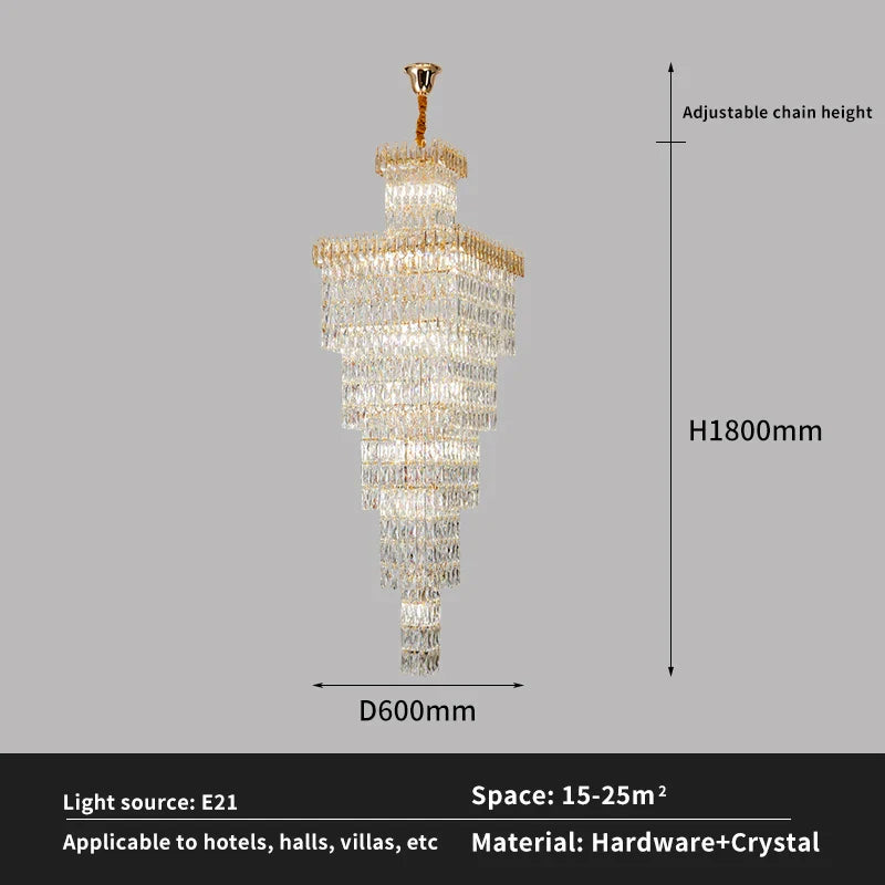 Afralia™ Crystal Hollow Stair Chandelier for Duplex Villa and Hotel Lobby