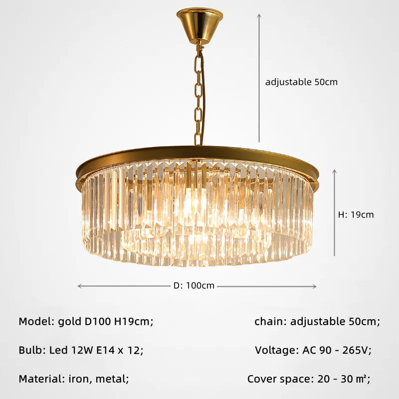 Afralia™ Gold Black Metal Crystal Pendant Lights Chain Hanging LED Suspension Lamp Fixtures