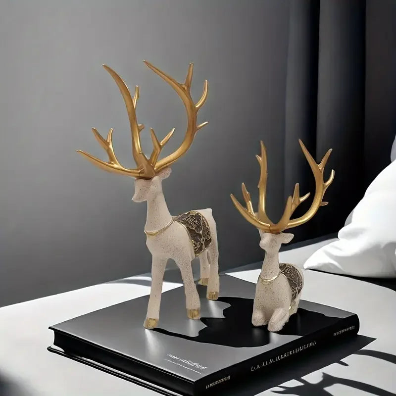 Afralia™ Deer Figurine Set | Resin Elk Reindeer Sculpture for Christmas Decoration